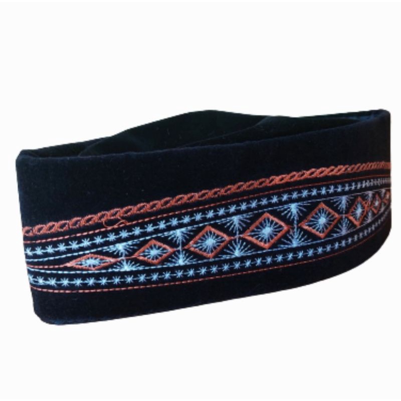 Songkok Kopyah Bordir Motif - Bordir Coklat Putih